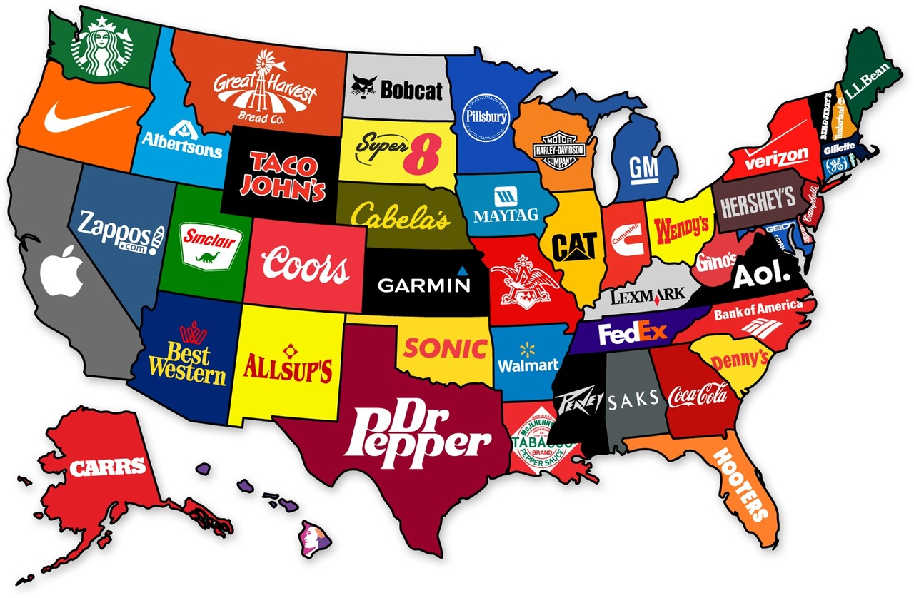 Карта відомих брендів по штатах США