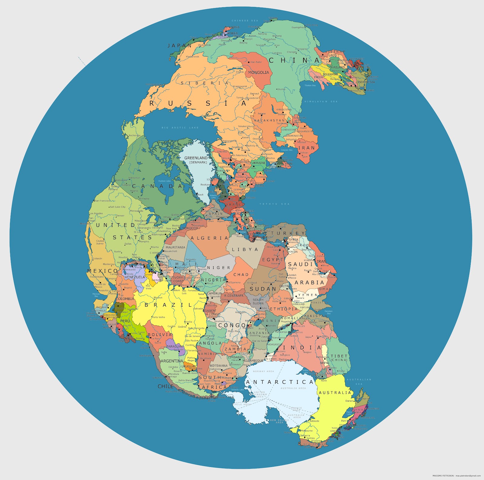 Сучасна політична карта світу на континенті Пангея