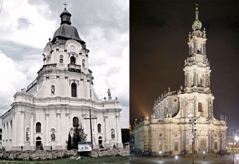 Костели у Микулинцях та Дрездені