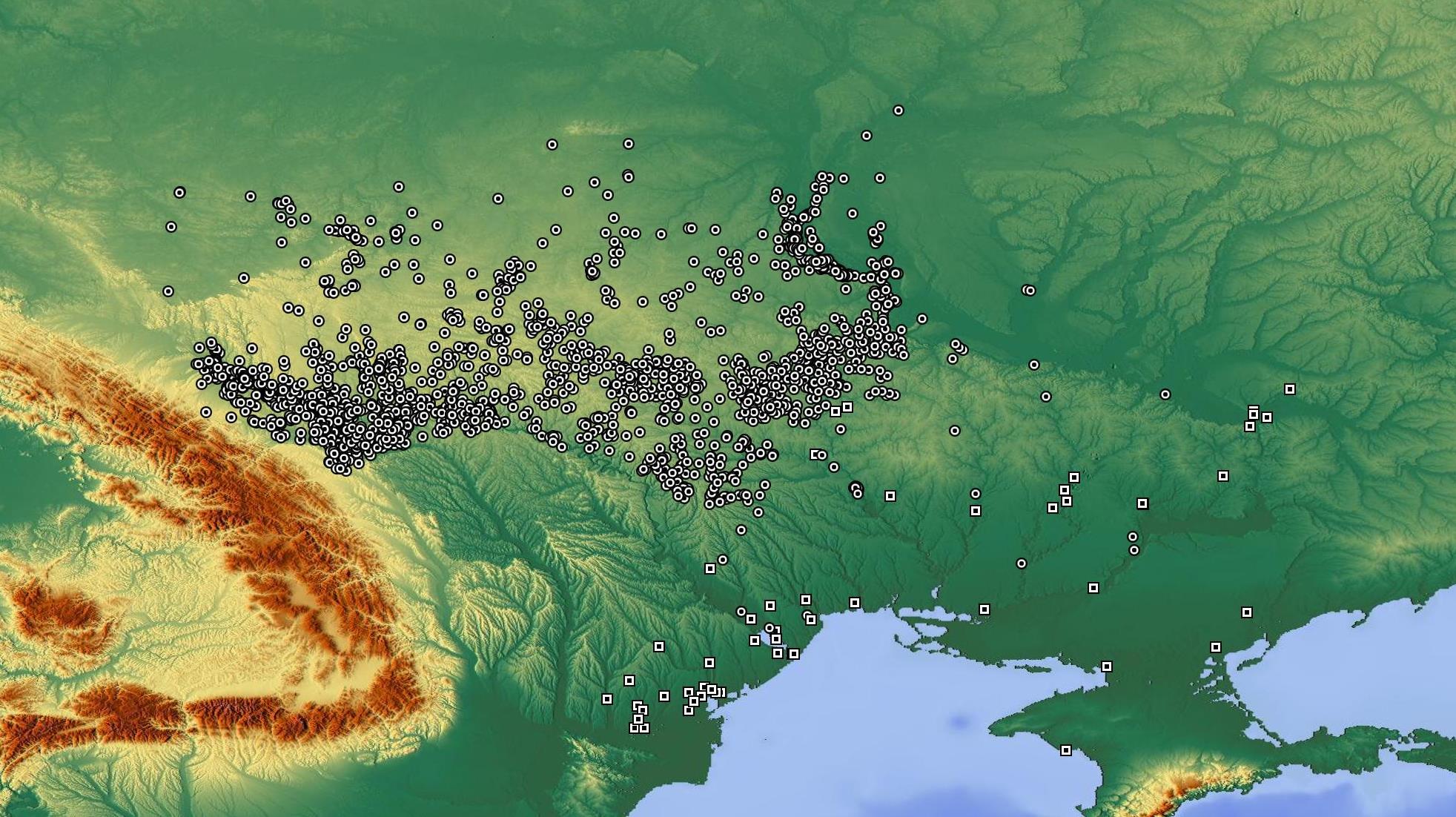 карта археологічних знахідок трипільської культури