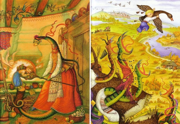 Героїко-чарівні казки стали менш популярними за суспільно-побутові: змій став трансфортуватися у Мачуху. Ілюстрації Катерини Штанко до казки “Івасик-телесик”