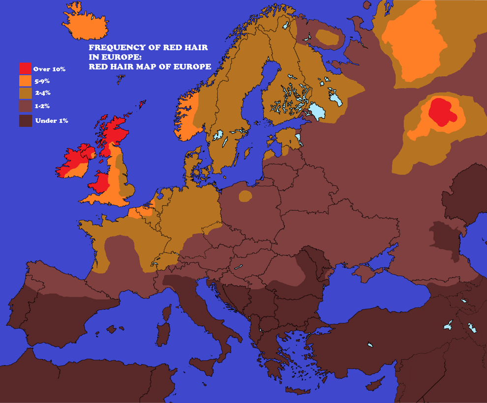 Кількість рудих у Європі