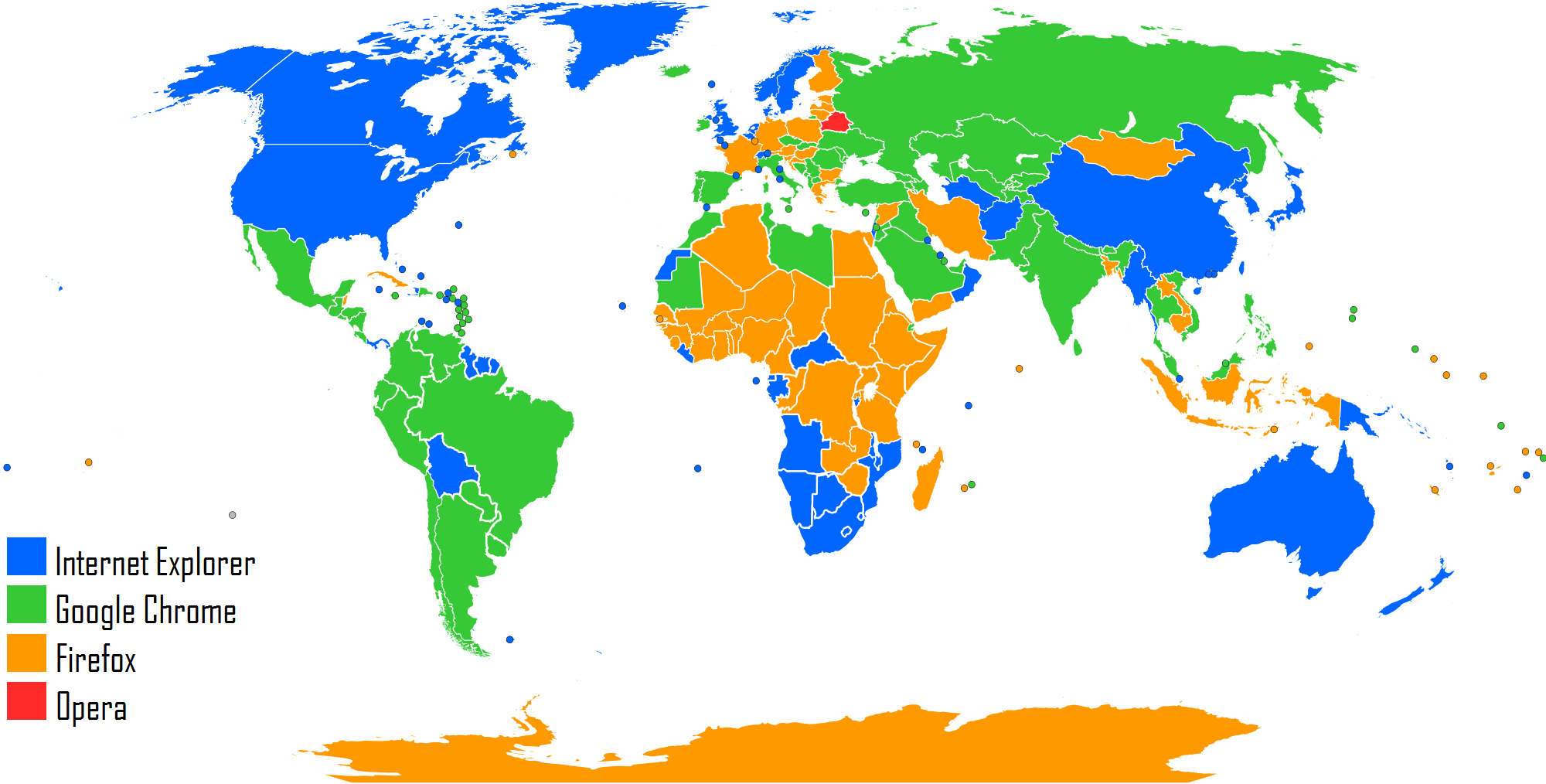 Карта популярністю Інтернет-браузерів