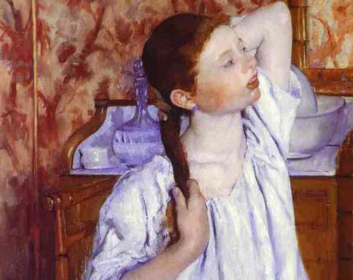 Мері Кассат. Дівчинка, зачісуватися своє волосся, 1886. Фрагмент