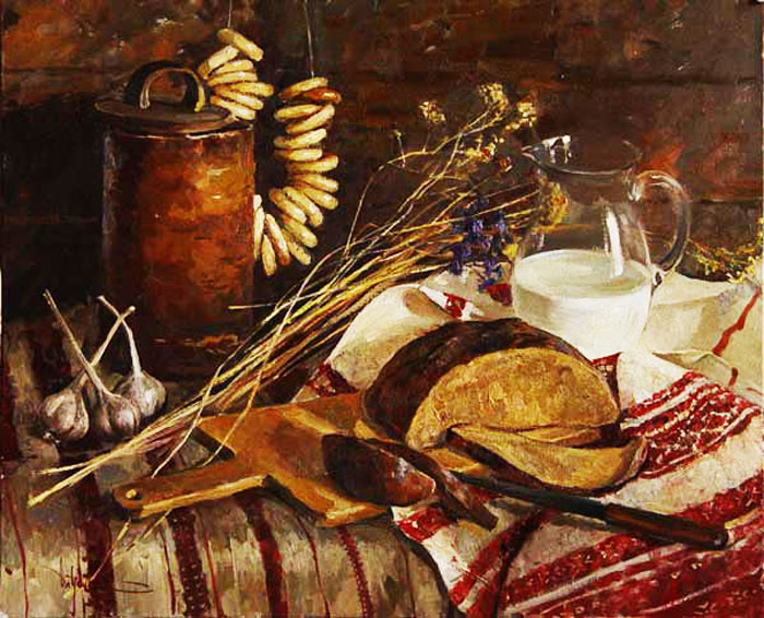 Картина “Хліб з молоком”, художник К. Дацук