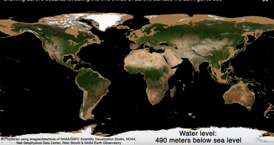 Gli scienziati hanno dimostrato come cambierebbe la mappa della Terra se il livello degli oceani scendesse a 100 metri o meno